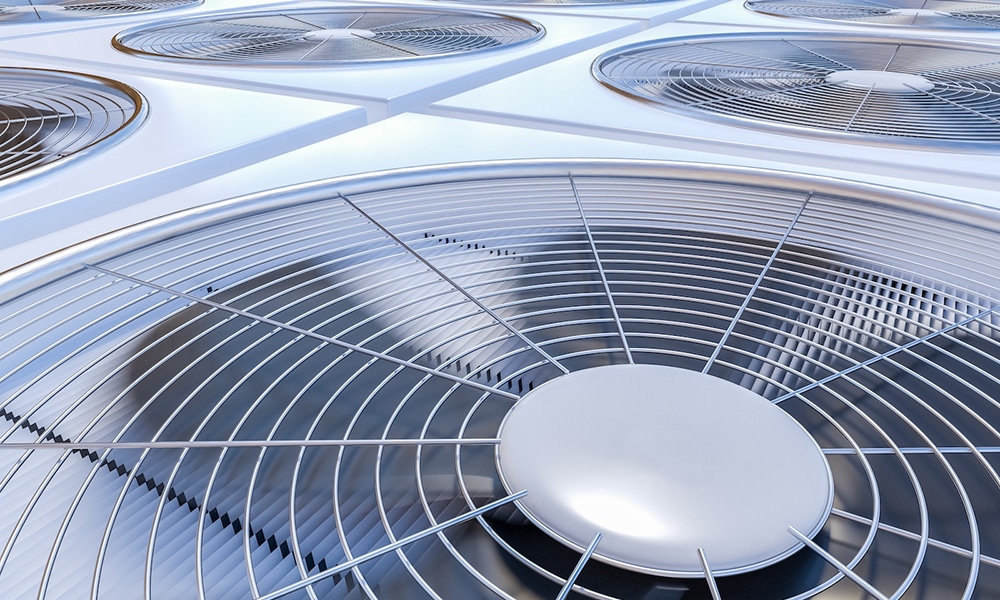 Close up view on HVAC units (heating, ventilation and air condit