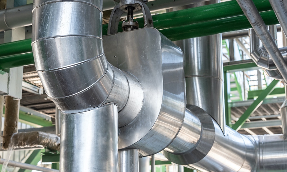 Pipeline and insulation at industrial zone,Pipe of steam at powe